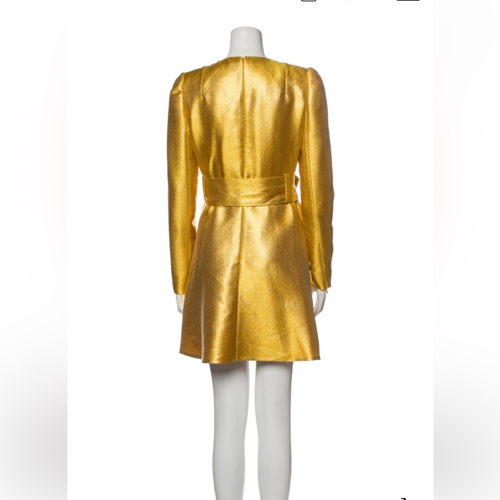 Carven Yellow Metallic Mini Belted Dress with Crystal Detail Size 38 - Picture 3 of 13